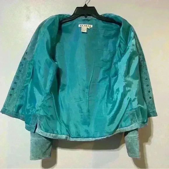 AMI Women's Blue Jacket Lined Leather Coat Blazer Vintage Medium Festival - Picture 7 of 12
